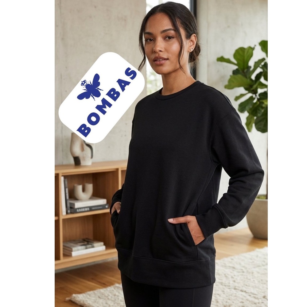 Bombas Black French Terry Crew Neck Sweatshirt Pockets Women Small Dark Academia